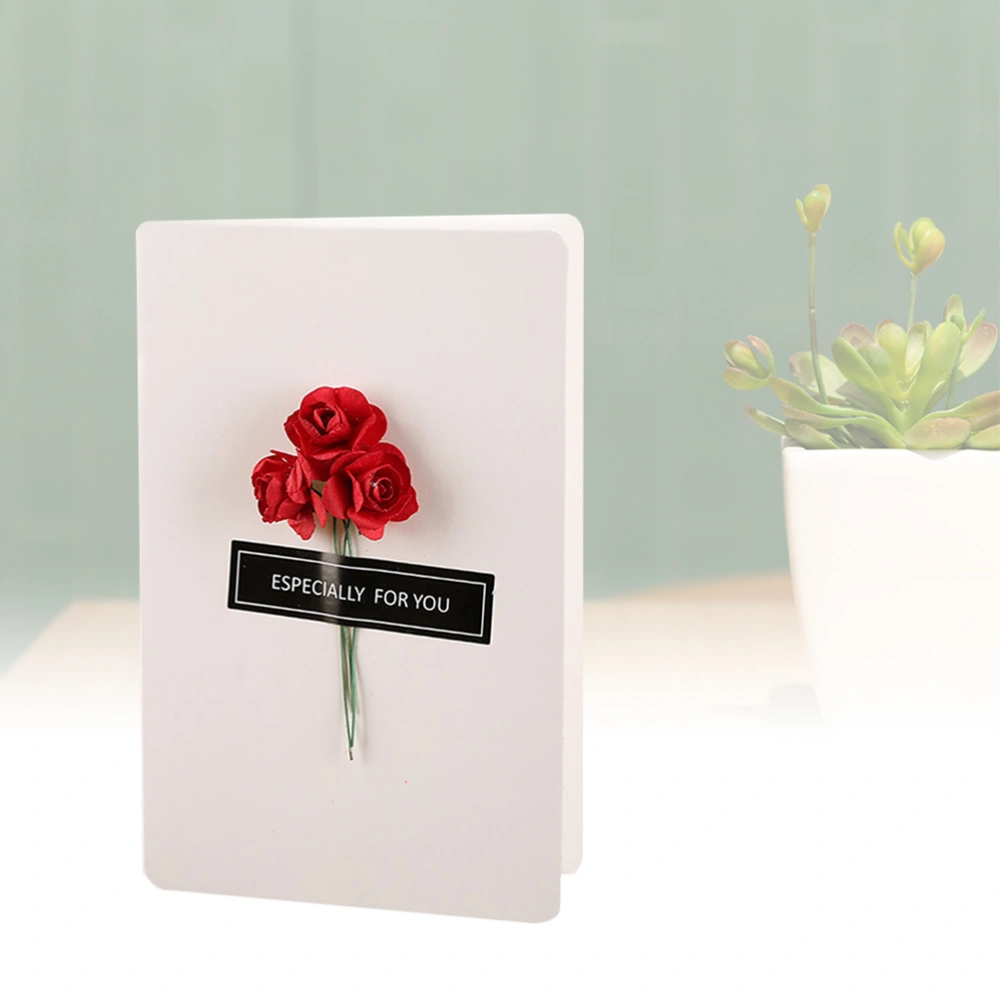 Creative Handmade Greeting Small Fresh Dried Flower Invitation Birthday Party Decorative for Wedding Party Banquet (White Paper with Rose)