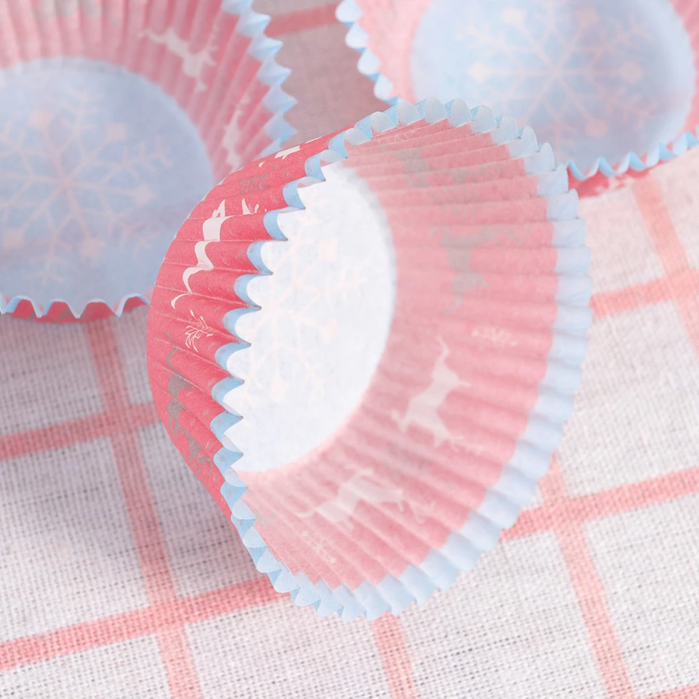 100pcs Oilproof Cupcake Wrappers Snowflake Design Cake Cups Colorful Paper Cupcake Liners Dessert Wraps Greaseproof Cake Holder