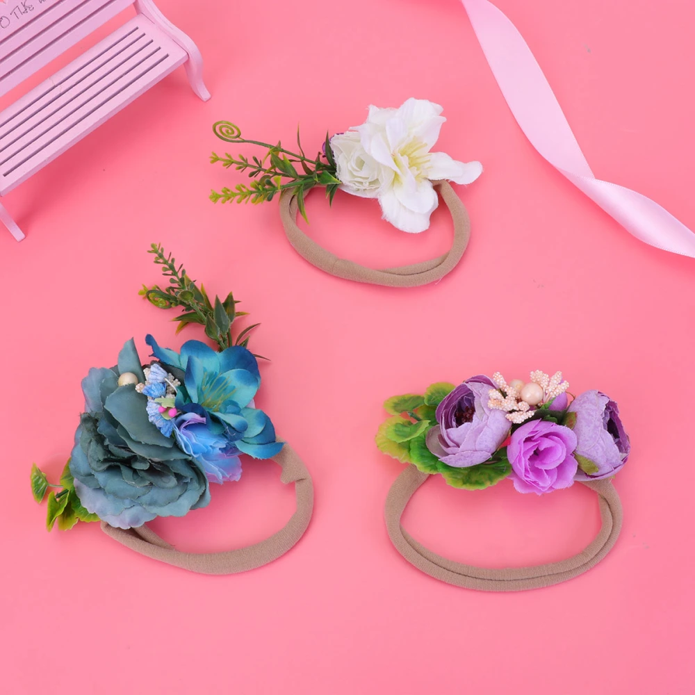 3Pcs Kids Simulation Flower Shaped Headband Elastic Headwrap Photograph Headdress Style 3