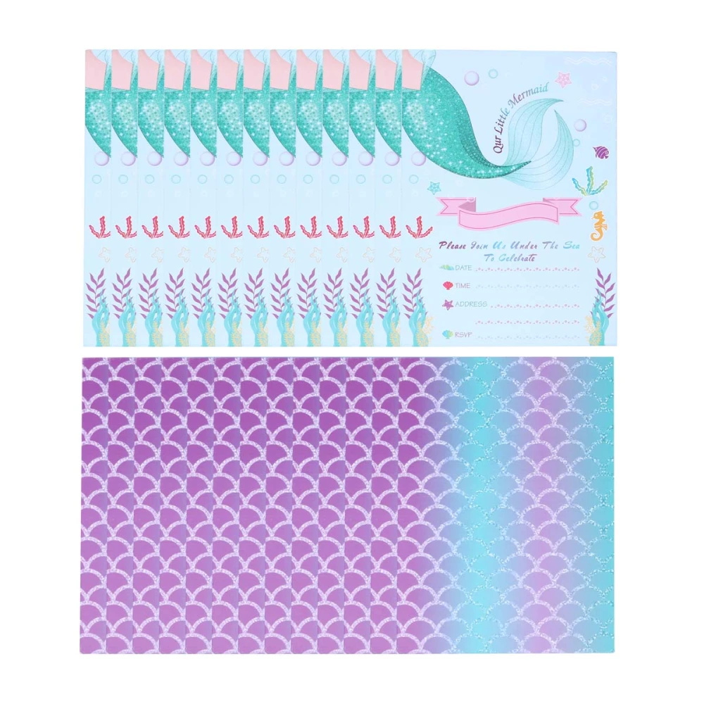 1 Set Birthday Kit Pretty Mermaid Greeting Cards Fashion Postcards with Envelopes for Wedding Birthday Anniversary