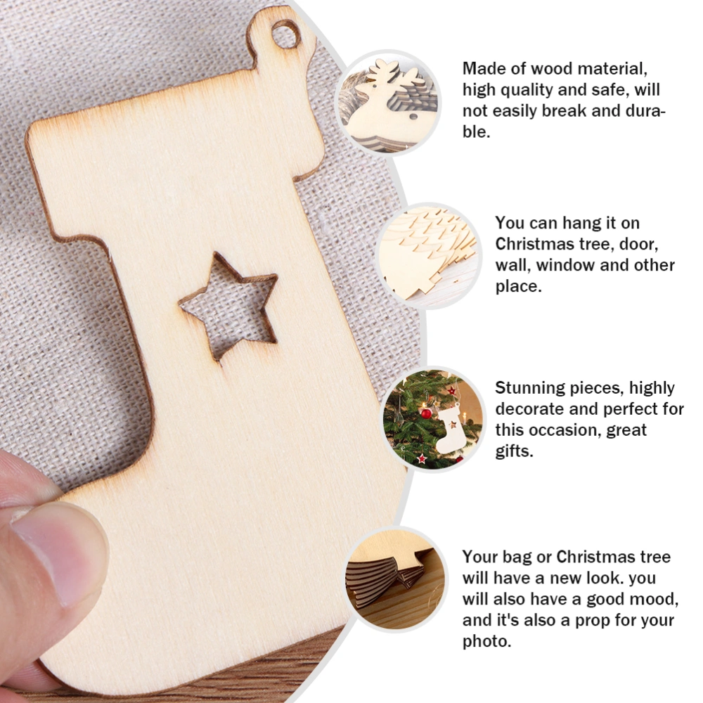 30Pcs Christmas Wooden Pendant Carved Christmas Themed Pattern Ornament