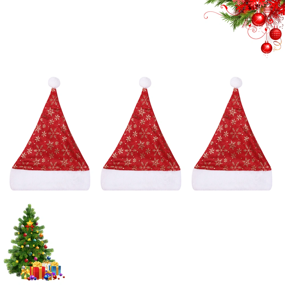 3pcs Santa Claus Golden Snowflake Printing Thicken Christmas Hats Santa Hats Headdress Decorations Party Favors for Holiday Party