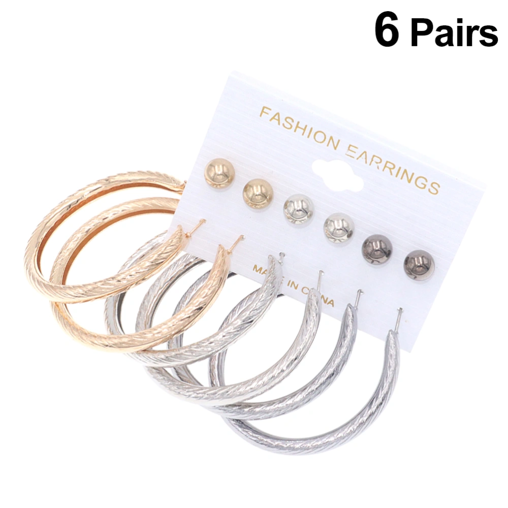 6 Pairs Women Earrings Set Golden Silver and Black Earstud Circle Eardrop Decorative Ear Jewelry