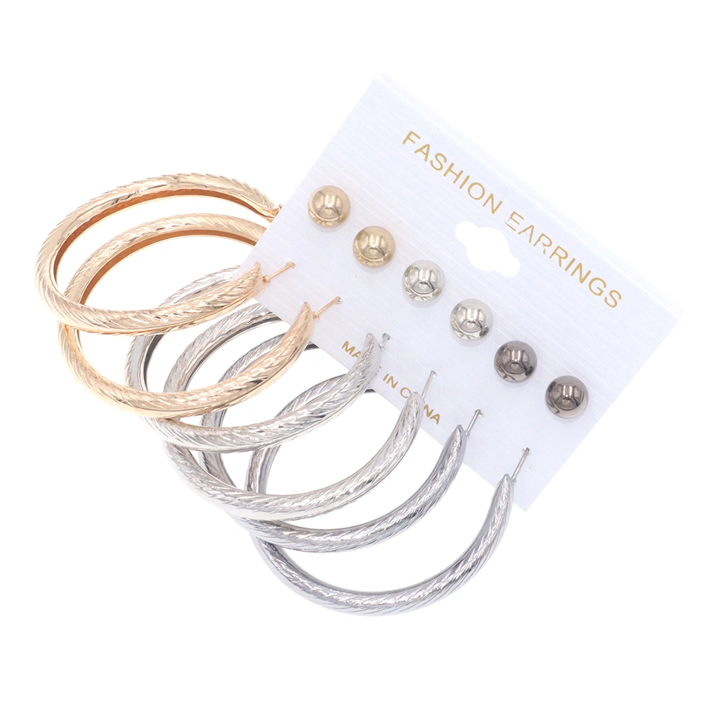 6 Pairs Women Earrings Set Golden Silver and Black Earstud Circle Eardrop Decorative Ear Jewelry