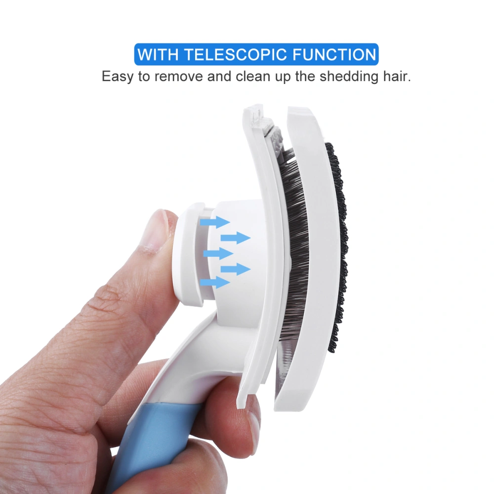 UEETEK Self Cleaning Slicker Brush for Dogs and Cats Pet Slicker Brush with a Press Button to Remove Mats Tangles and Loose Fur Easy to Clean Suitable for Long or Short Hair - M (Blue)