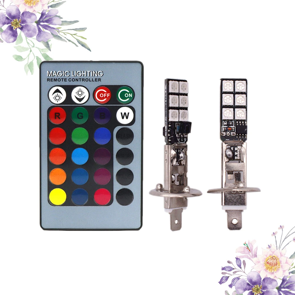 Automobile Modification LED Colorful Lamp Front Fog Lamp H1 12SMD RGB Flash 5050 Car Anti-fog Lamp Decoration H1