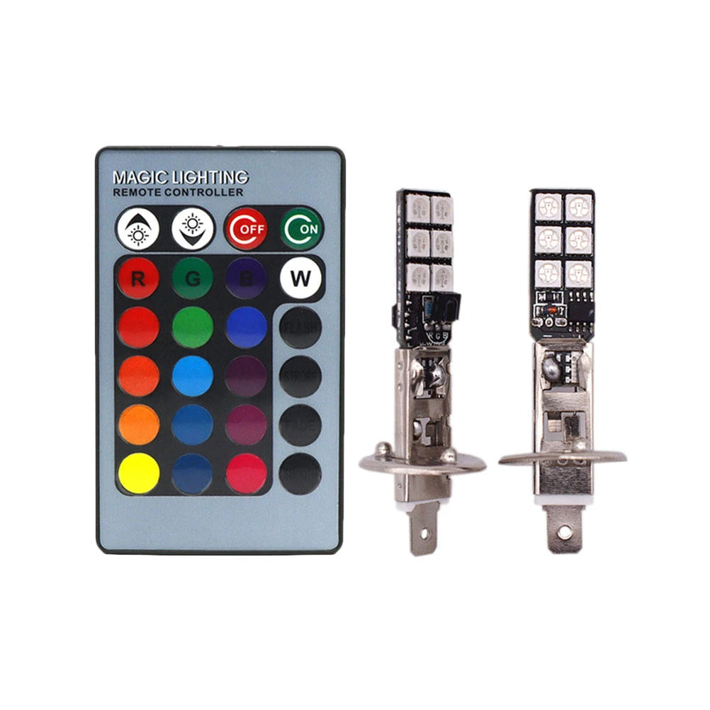 Automobile Modification LED Colorful Lamp Front Fog Lamp H1 12SMD RGB Flash 5050 Car Anti-fog Lamp Decoration H1