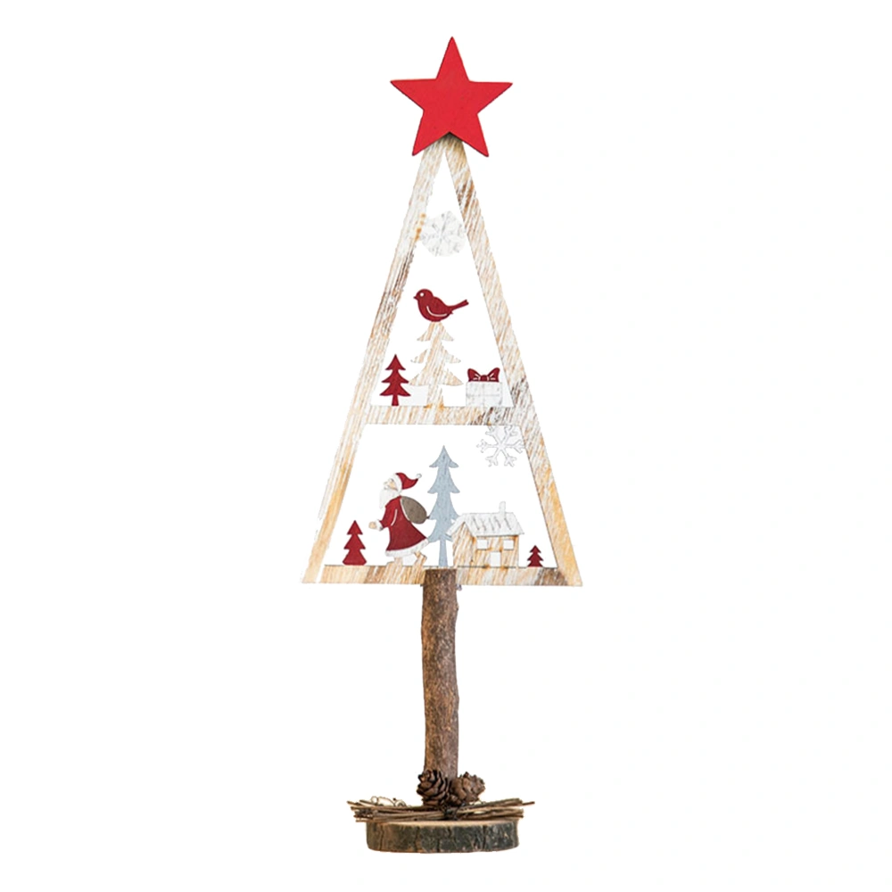 Wooden Xmas Tree Shape Ornament Christmas Decor Crafts Christmas Party Desktop Adornment - Santa