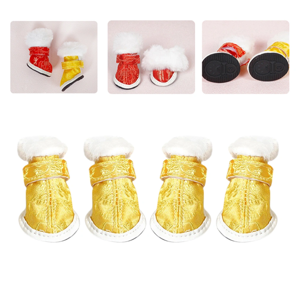 1 Set Warm Pet Dog Shoes Anti-slip Pet Dog Cotton Shoes Chinese Style Pet Shoes Small-breed Dog Snow Boots for Teddy Puppy Wearing Golden Size 5