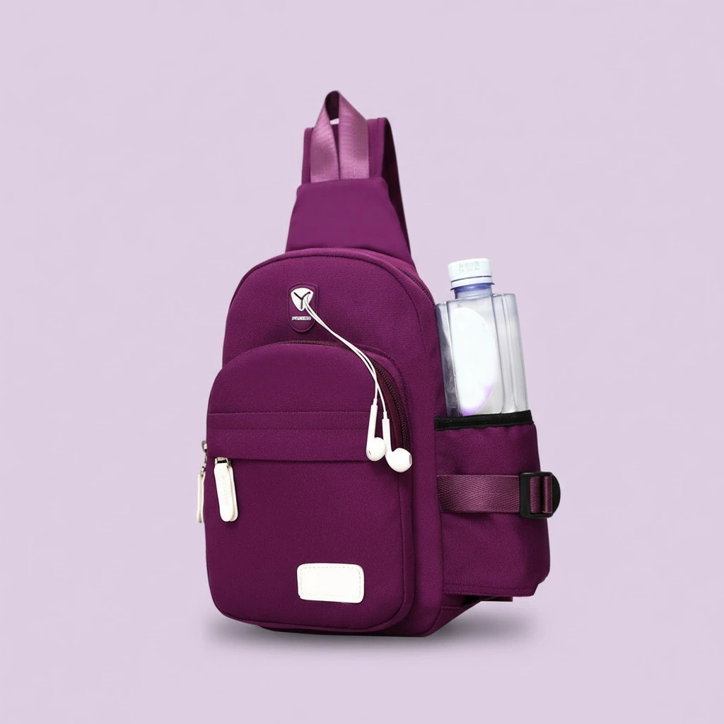 Men Women Nylon Crossbody Shoulder Chest Cycle Sling Bag Daily Travel Backpack (Purple)