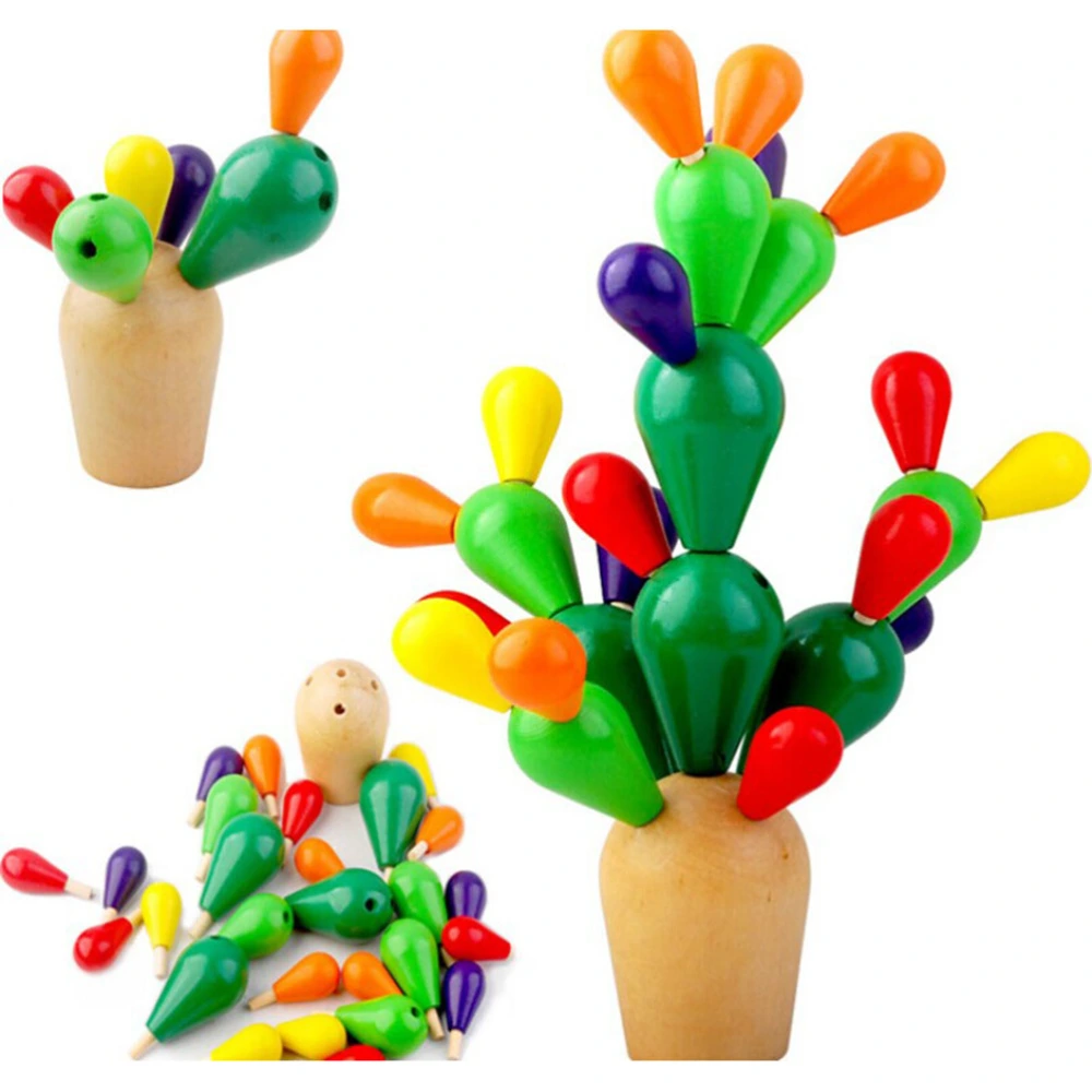 Wooden Balancing Cactus Inserted Removable Building Blocks Educational Toy