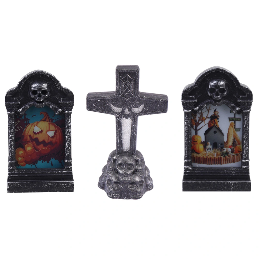 2Pcs Halloween Decorative Headstone Light LED Night Decorative Light (Black)