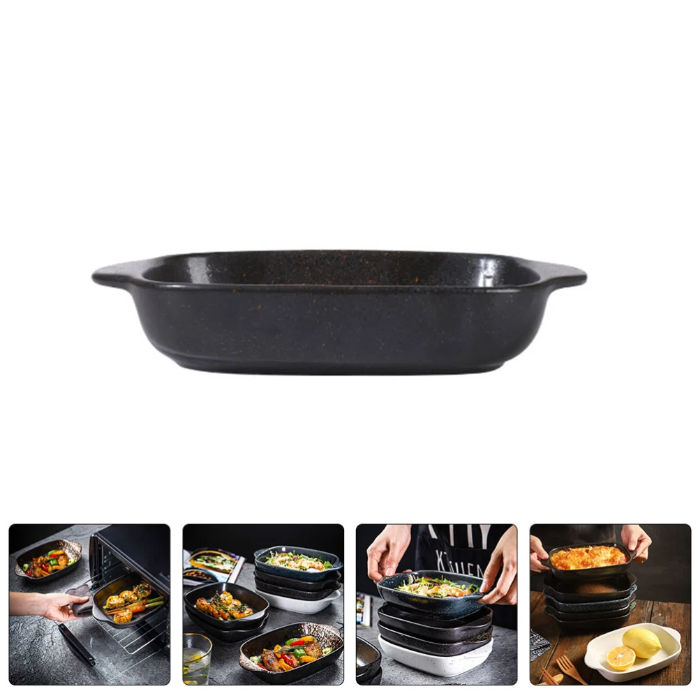 Ceramic Food Tray Binaural Baking Pan Food Storage Plate for Home Kitchen Gadget