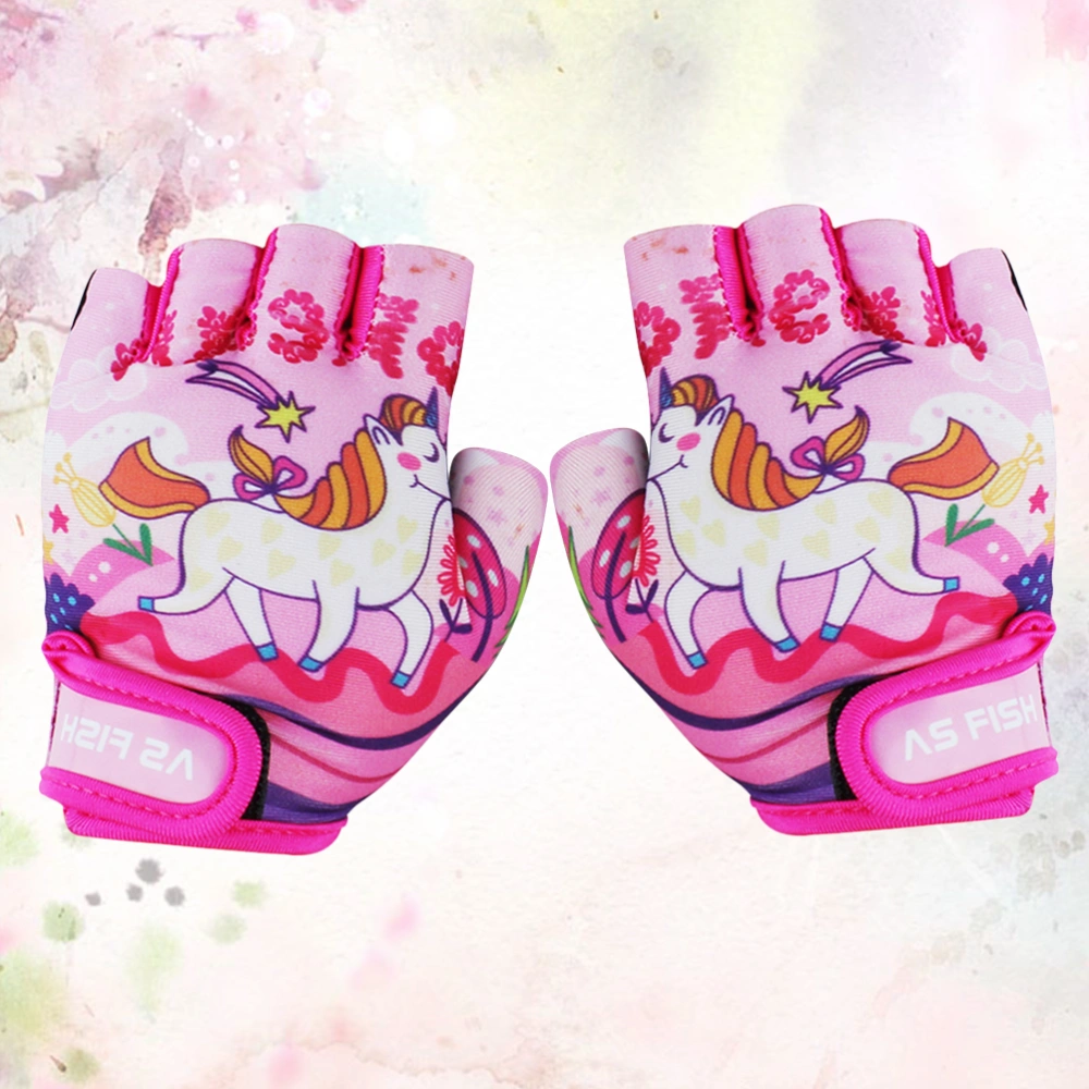 1 Pair Cycling Gloves Kids Half Finger Gloves Gym Nonslip Protective Gloves for Kids Children Outdoor (Pink Unicorn Pattern, Size XS)