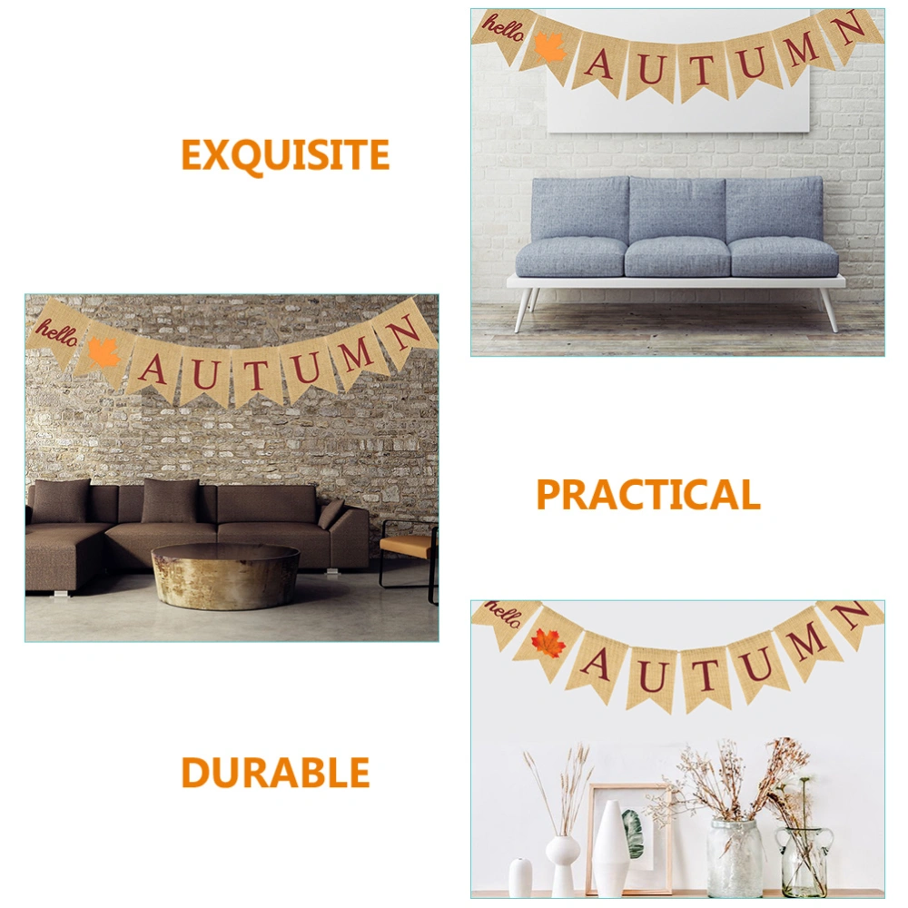 Hello Autumn Bunting Linen Burlap Banner Fall Themed Banner Burlap Swallowtail Banner