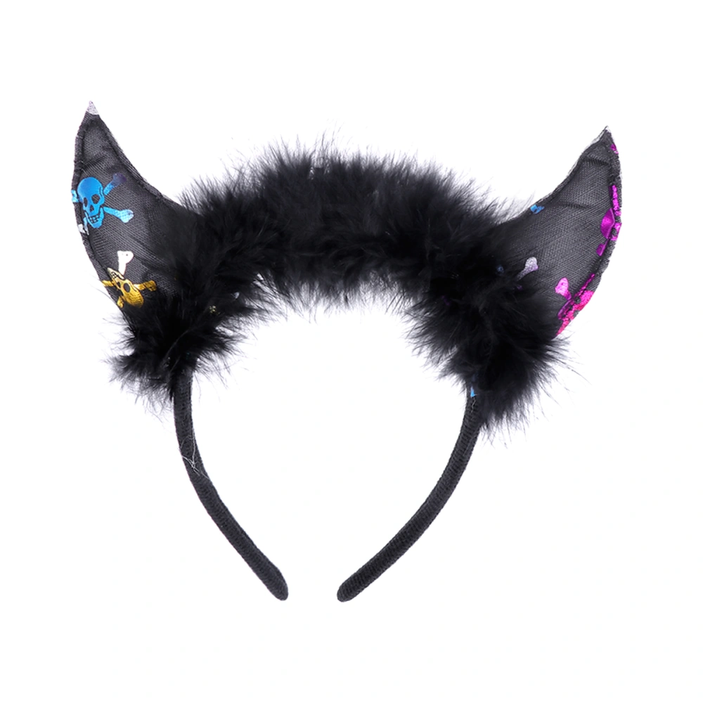 1PC Luminous Horn Headband Halloween Glowing Party Devil Horn Headband Headdress (Black)