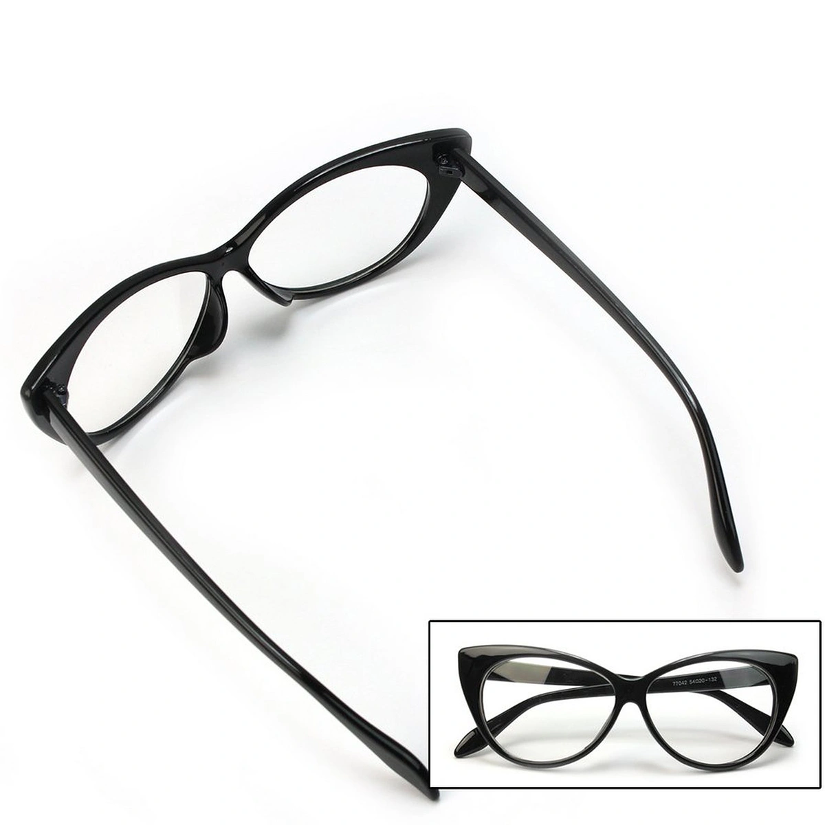 Cat Eye Glasses Retro Nerd Glasses Without Strength (Black)