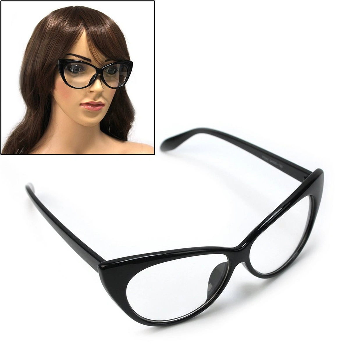 Cat Eye Glasses Retro Nerd Glasses Without Strength (Black)