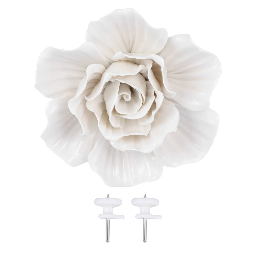 1pc Ceramic Flower Wall Hanging 3D Rose Ornament Wall Background Mural Hanging Decoration - Size M (White)