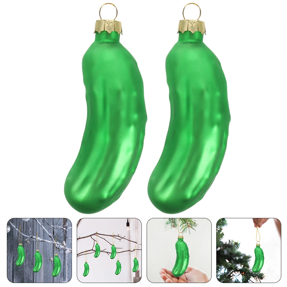 2Pcs Glass Cucumber Pendant Lifelike Hanging Cucumber Pendant Decoration for Keychain Tree