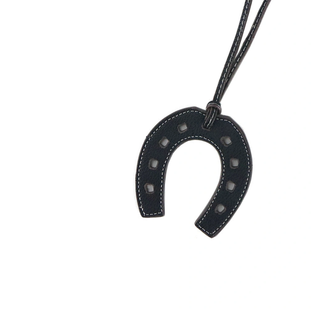 Horseshoe Pendant PU Leather U Shaped Creative Bag Hanging Decorative Fashion Keychain (Black)