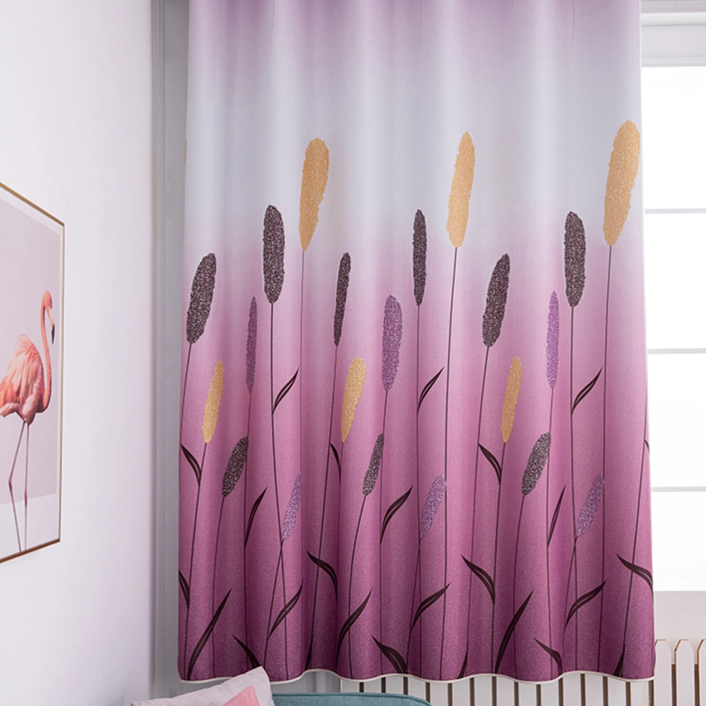 1 Pc Window Curtain Simple Aloe Printed Blackout Curtain Heat Insulation Punching Curtain - 100x200cm (Purple)