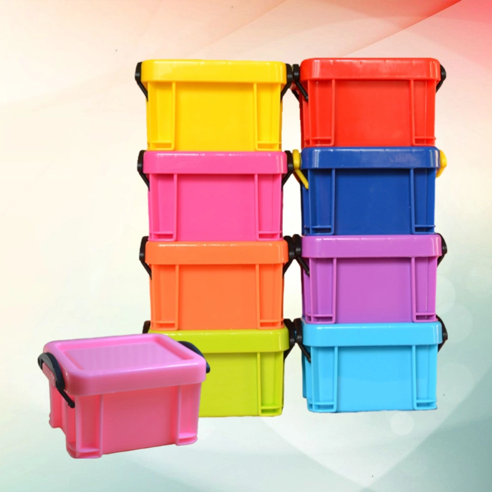 9 Pcs Mini Stackable Plastic Storage Boxes Storage Organizer with Clip on Lids for Car Office and Kitchen (Random Color)