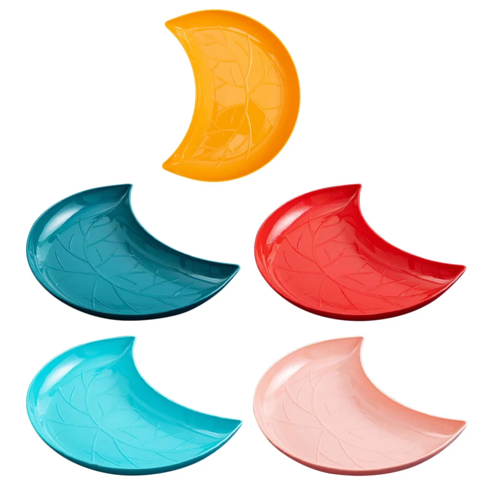 5Pcs Plastic Food Tray Creative Fruit Plate Snack Dessert Tray Pastry Plate Mixed Color