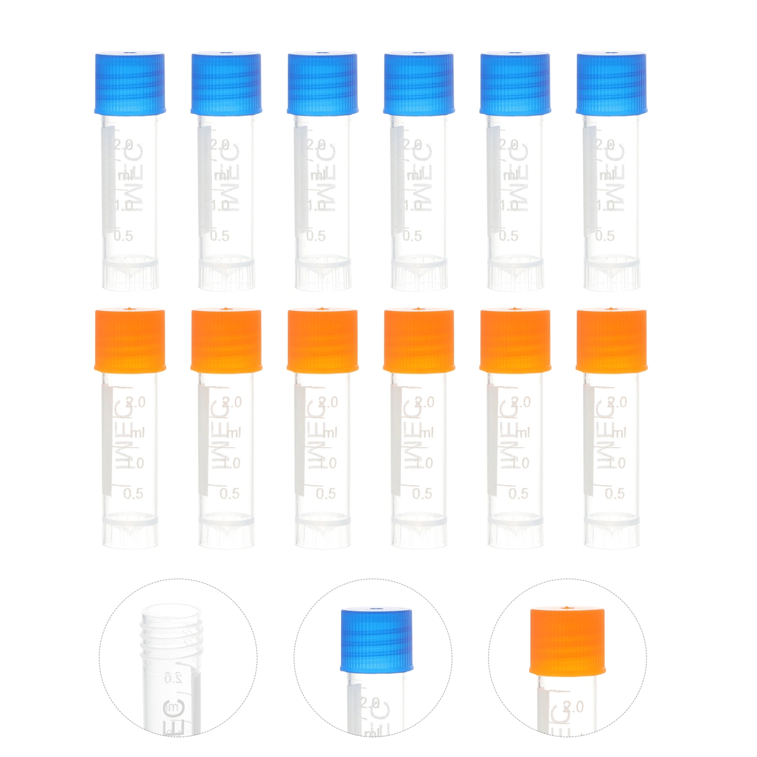 500pcs Plastic Small Vials Cold Storage Tubes Test Cryovial Tubes with caps