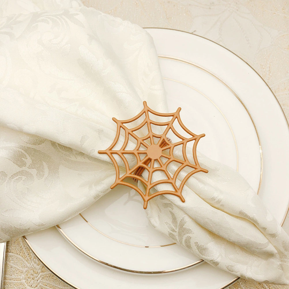 6 Pcs Halloween Napkin Rings Alloy Spider Net Design Hotel Napkin Holders Restaurant Dedicated Serviette Buckles for Dining Party (Orange)