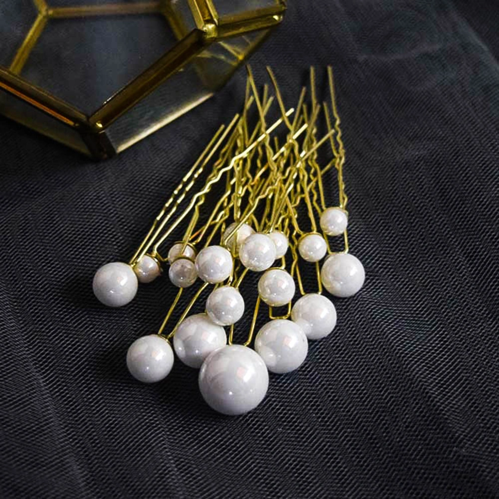 20 Pcs U Shaped Hairpin Bride Hair Clasp Hair Accessories Pearl Headdress Fashion Hairpin for Wedding Golden (Size M)