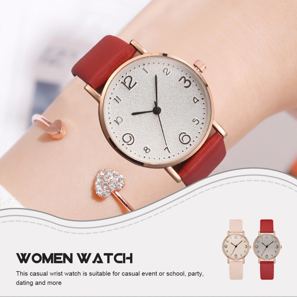 2Pcs PU Wrist Watch Fashion Student Watch Casual Watch Women Quartz Watch