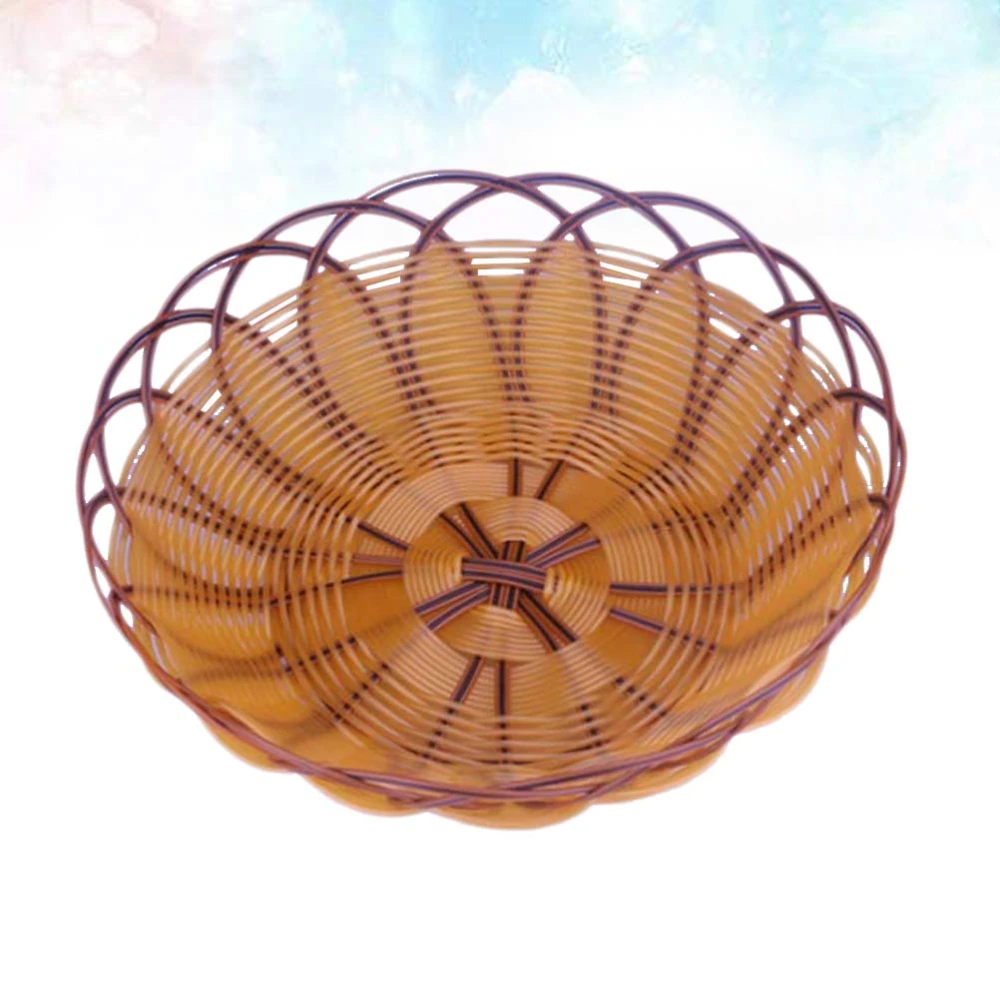 1pc Simulated Rattan Woven Basket Bread Basket Snacks Container for Home (Medium Size Khaki)