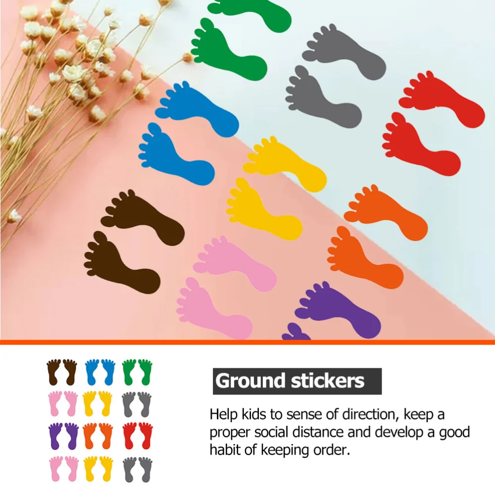 12 Pairs of Footprint Stickers Floor Stickers PVC Footprint Decals Kindergarten Floor Decals (Mixed Color)