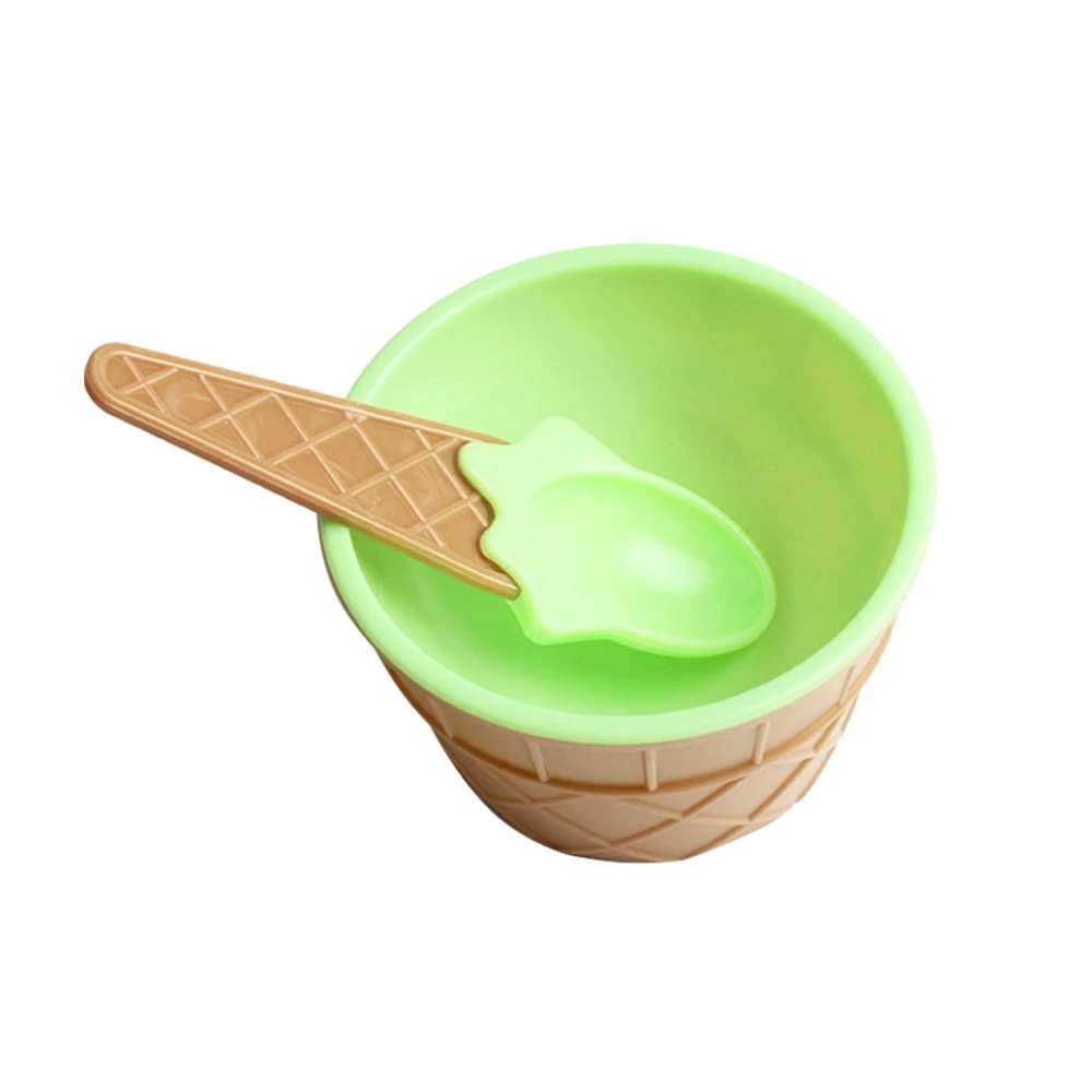 1pc Ice Cream Bowl Creative Plastic Sundae Cup Anti-fall Festive Dessert Bowl Mixing Cup with Spoon (Green)