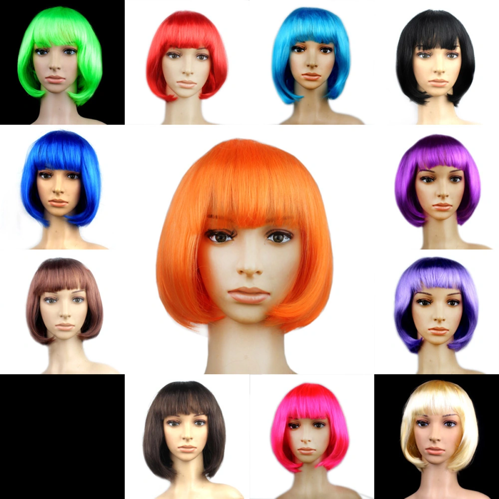 Cosplay Short Straight Bob Wigs with Bangs for Costume Ball Rave Party (White)