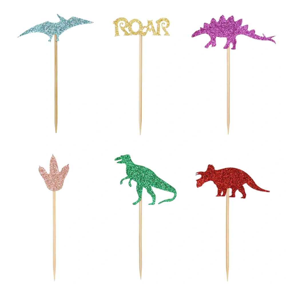 24pcs Dinosaur Cake Toppers Tyrannosaurus Pterosaur Triceratops Picks Paper Cupcake Decor Party Supplies for Birthday Festival (5 Style, 4pcs Each Style)