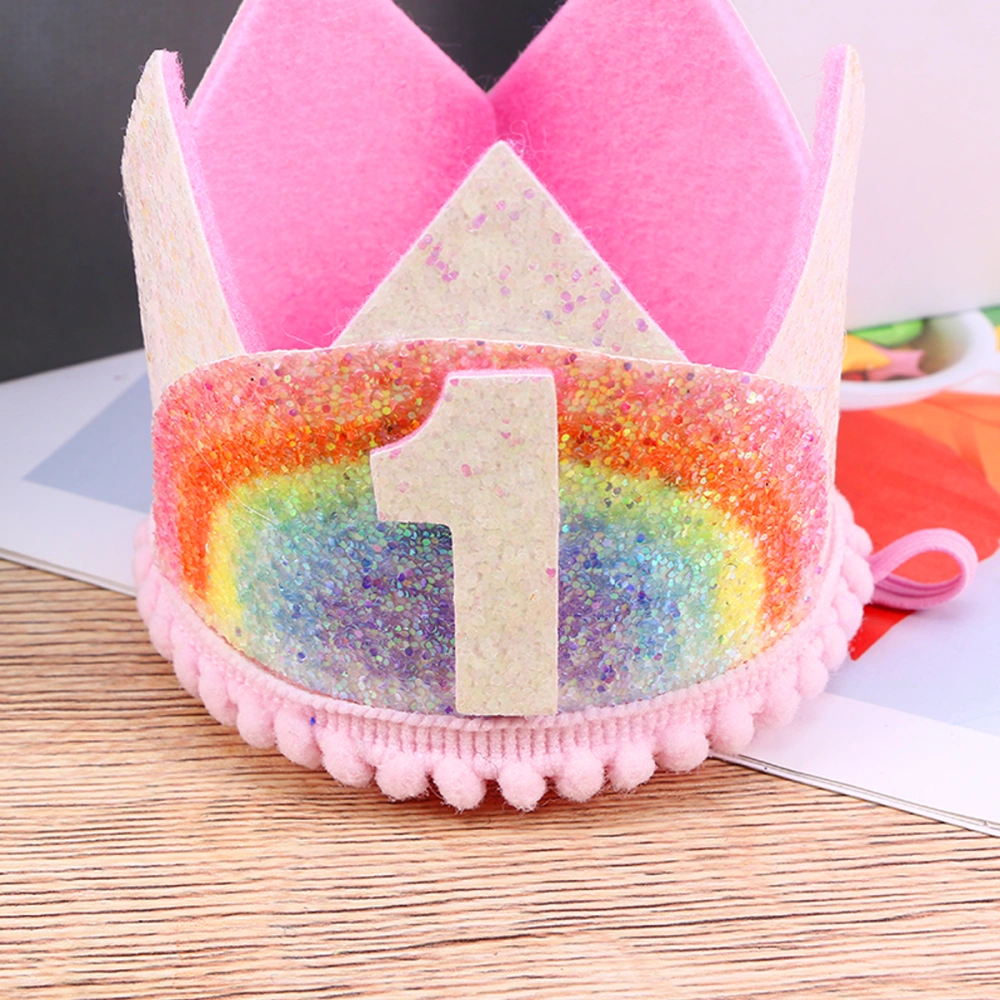 1PC Party Hat Tiara Crown Hat Party Supplies for Kids Baby Birthday Celebration Baby Shower Photo Props White and Rainbow Crown Pink Lace White 1