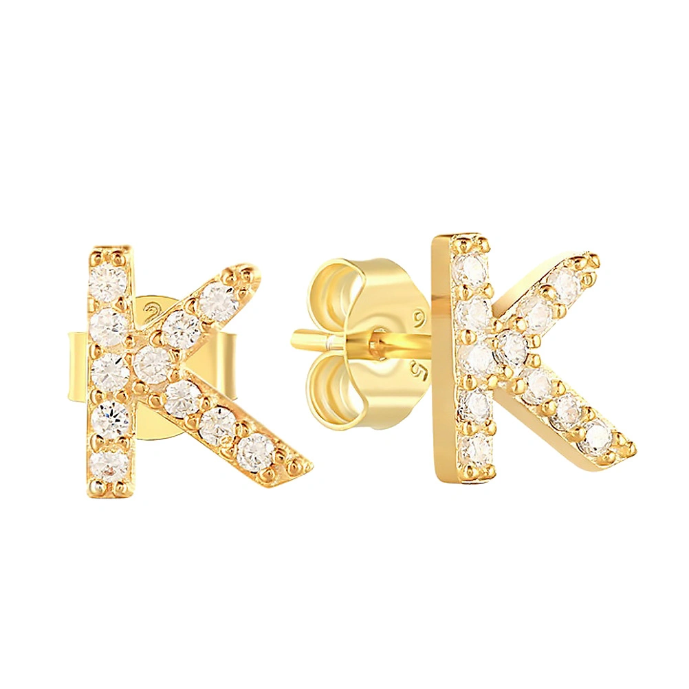 1Pair Geometric Letters Ear Studs Rhinestone Versatile Earrings Women Jewelries
