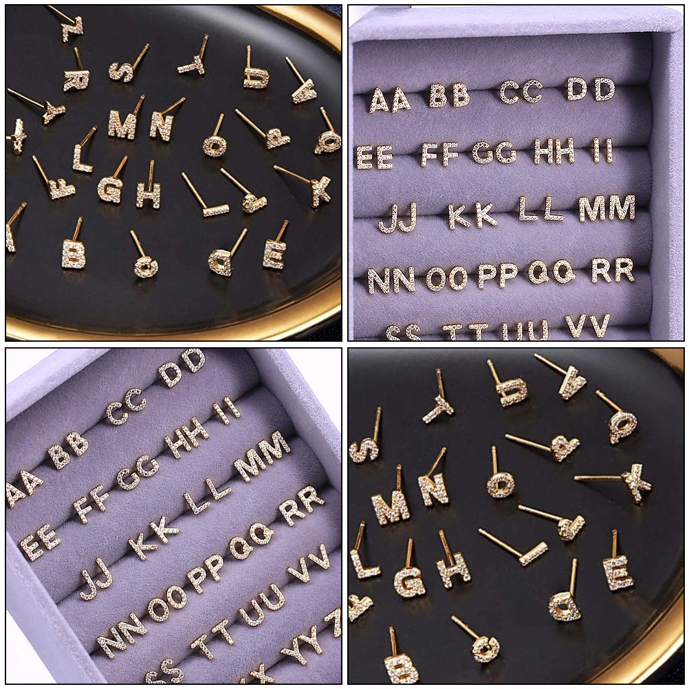 1Pair Geometric Letters Ear Studs Rhinestone Versatile Earrings Women Jewelries