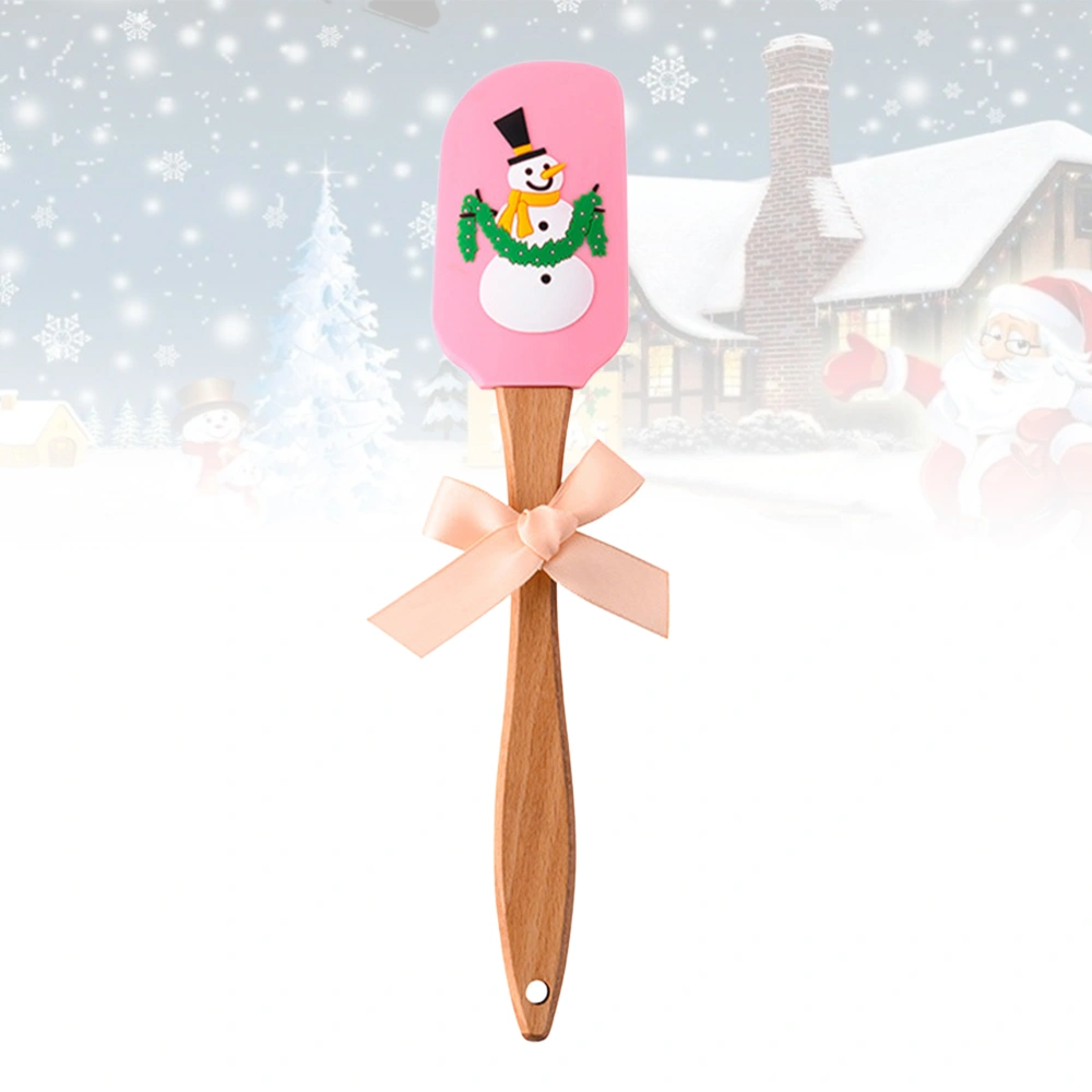 1 Pc Christmas Silicone Spatula Wooden Handle Cream Butter Spatula Mixing Batter Scraper Great for Christmas Decorating Baking (Snowman - Pink)