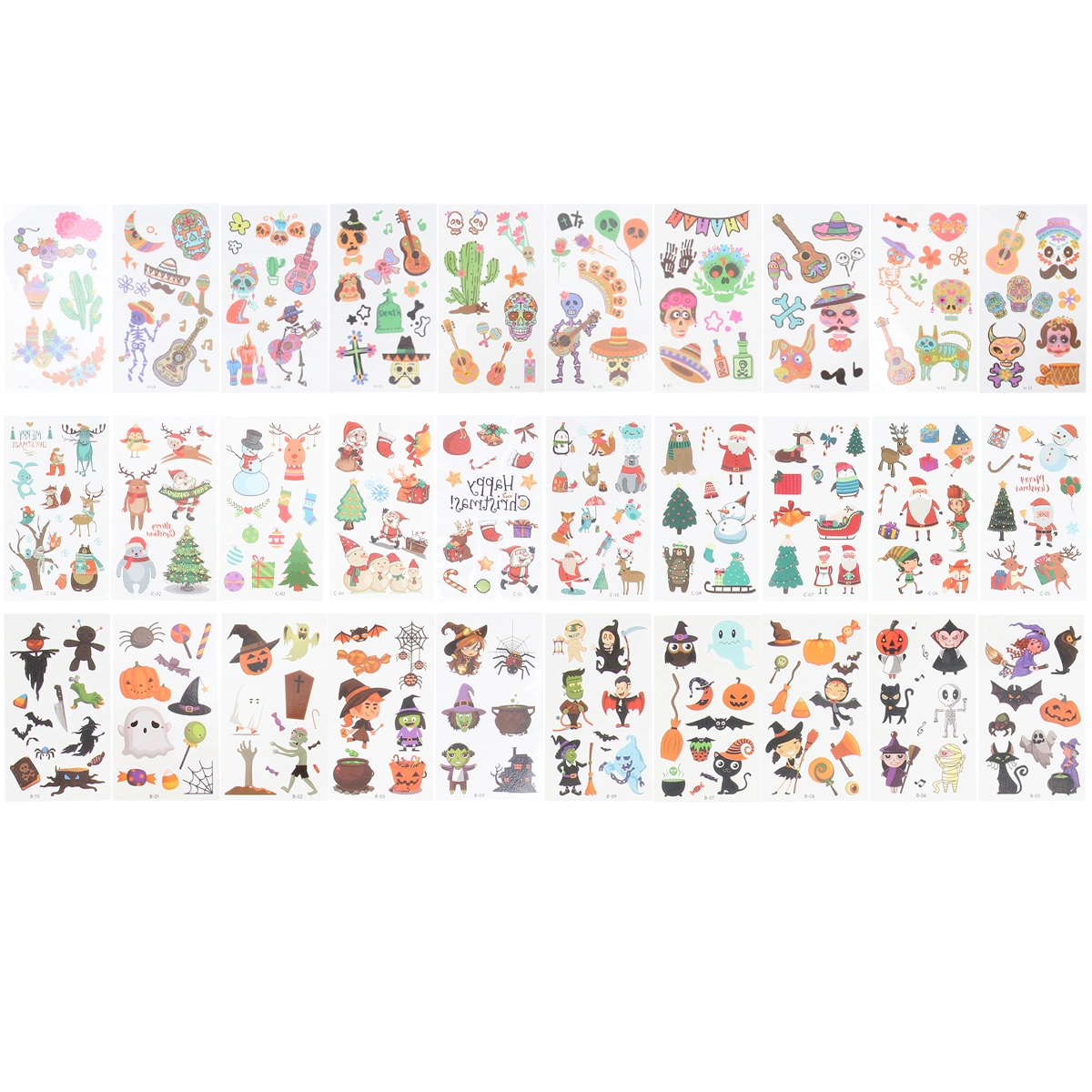 30Pcs Waterproof Stickers Halloween Day of the Dead Christmas Stickers