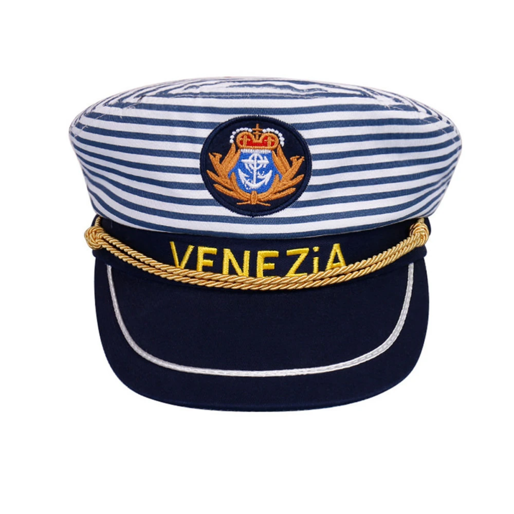 1pc Sea Captain's Hat Blue Stripe Cosplay Adult Captain Hat Manian Style for Adults (Children 54cm Adjustable)