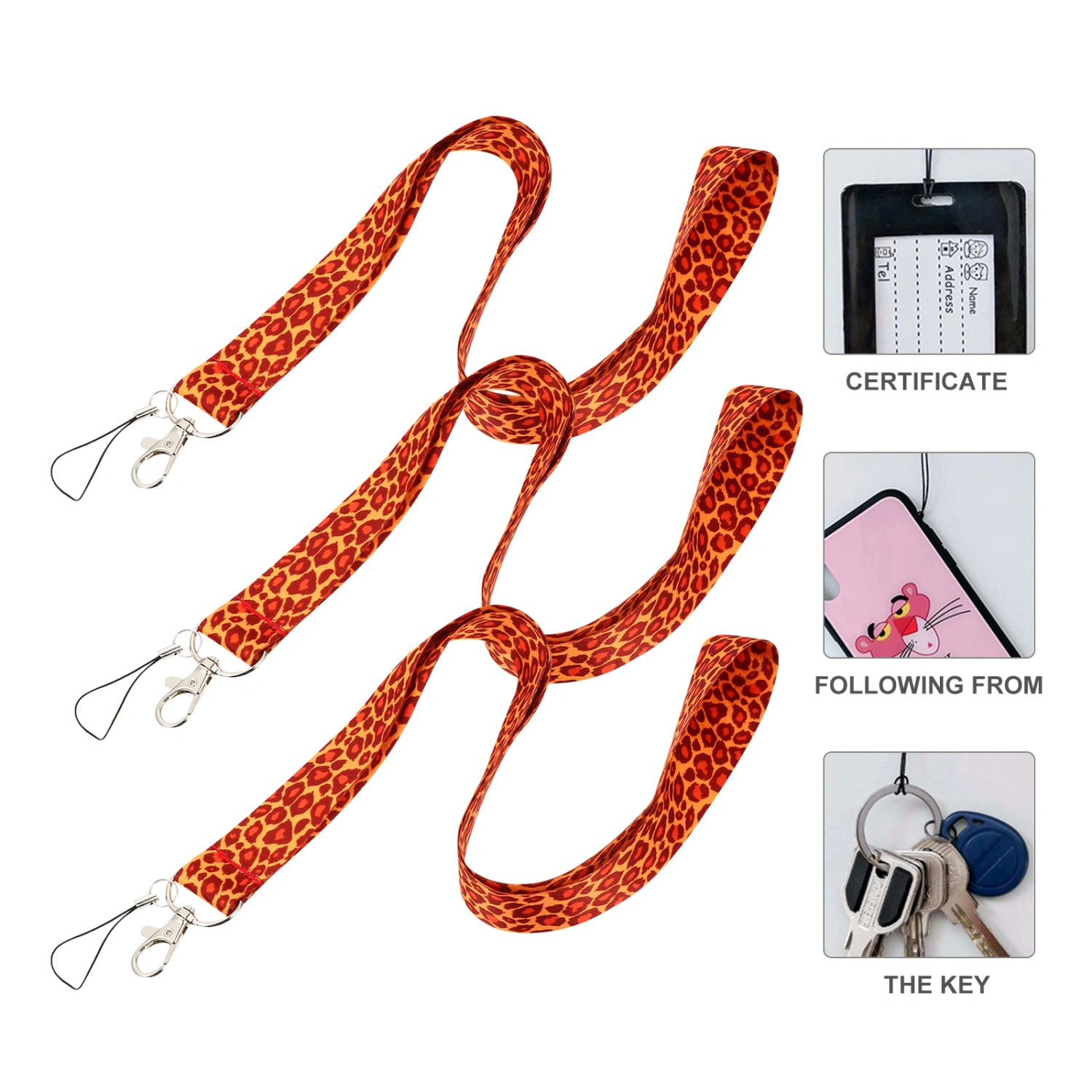 3Pcs Chic Leopard Hanging Lanyard ID Cards Hanging Rope Phone Camera Neck Rope