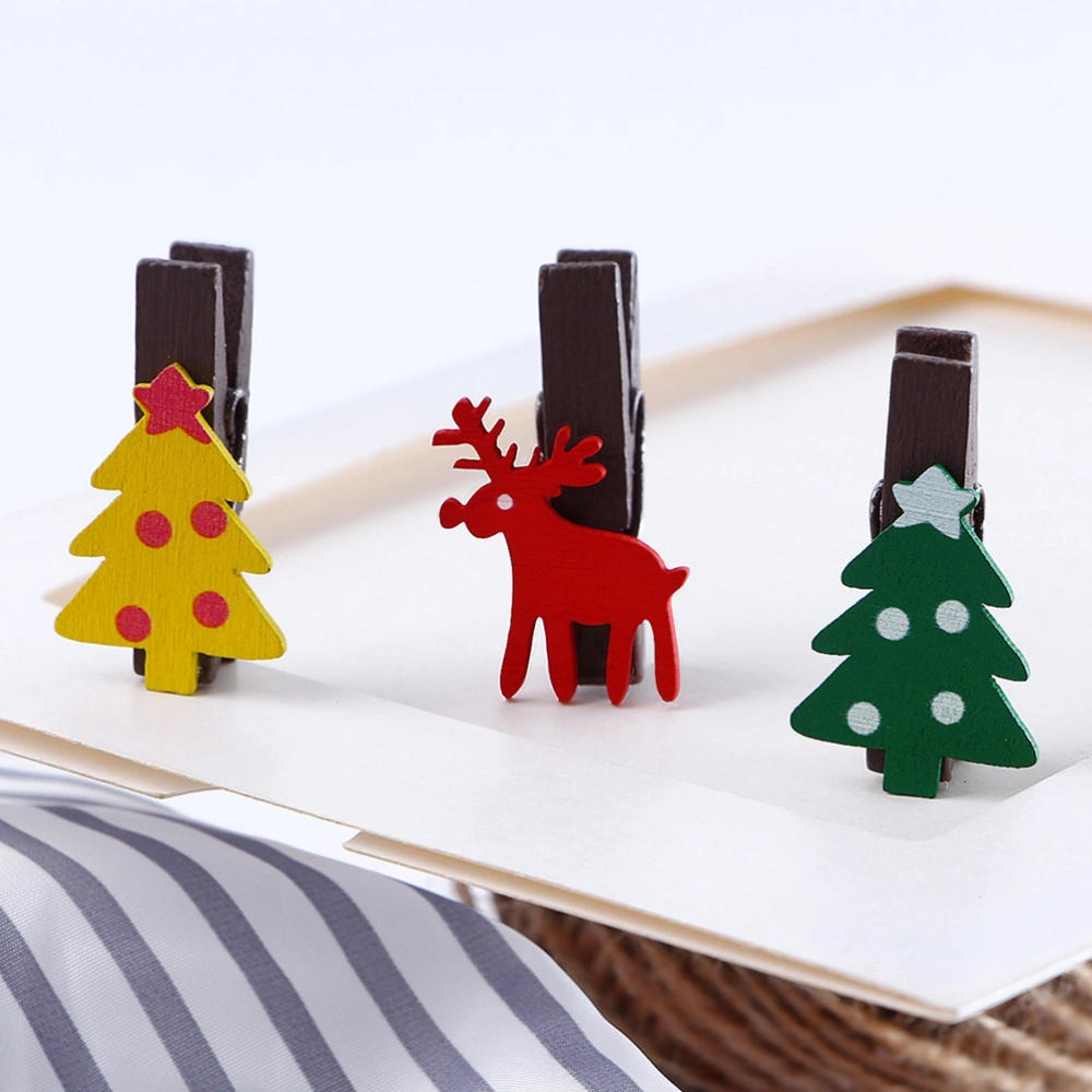 50pcs Christmas Wooden Photo Clips Creative Portable Hanging Photos Clips for Home Festival Party with Hemp Rope