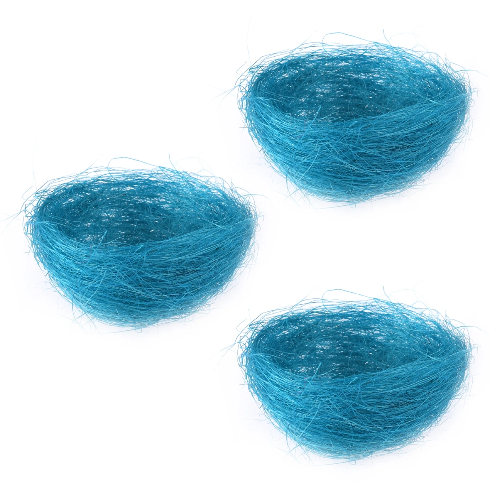 3Pcs Artificial Nest Easter Mini Colored Thread Bird Nests for Candies Eggs (Lake Blue)