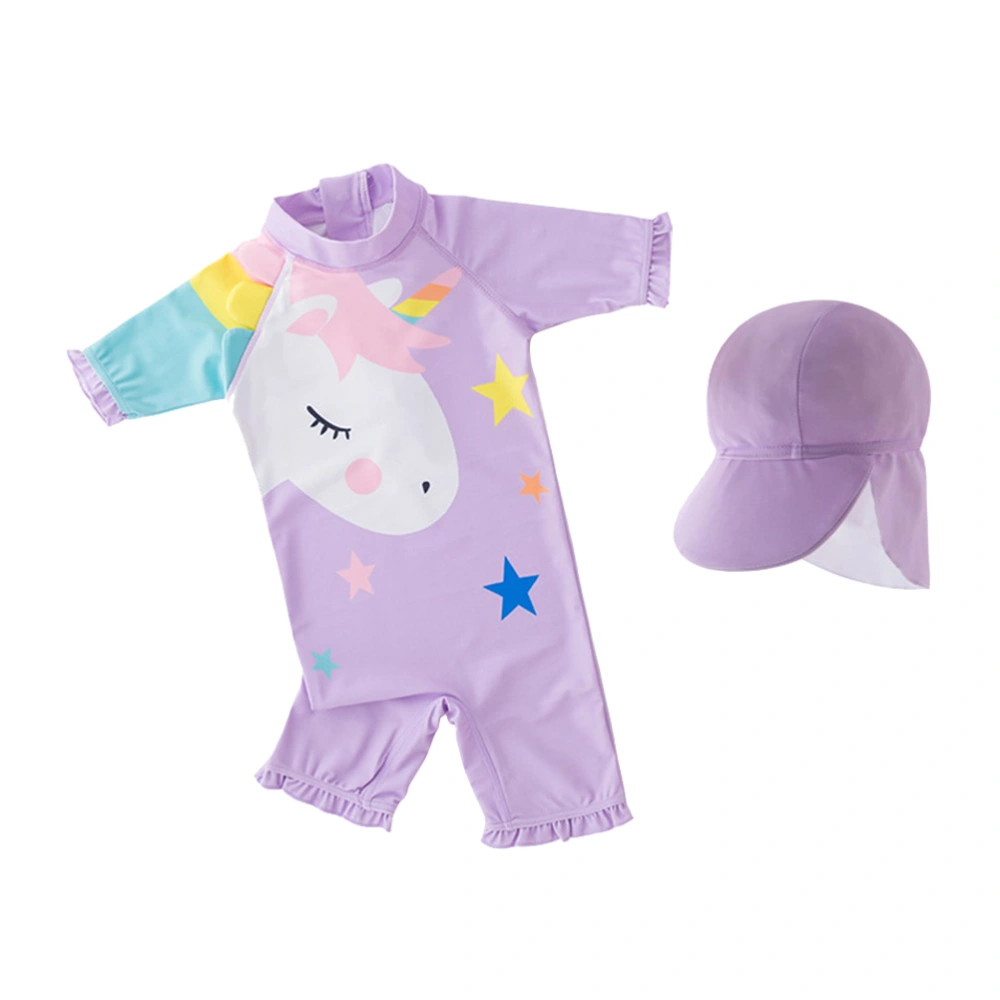 Light Purple Unicorn Design One-piece Swimwear Summer Beach Sexy Bikini Vacation Swimsuit Long Sleeve Bathing Suits with for Girls Children - Size 3T(Suitable for 2-3 Years Old Girls)