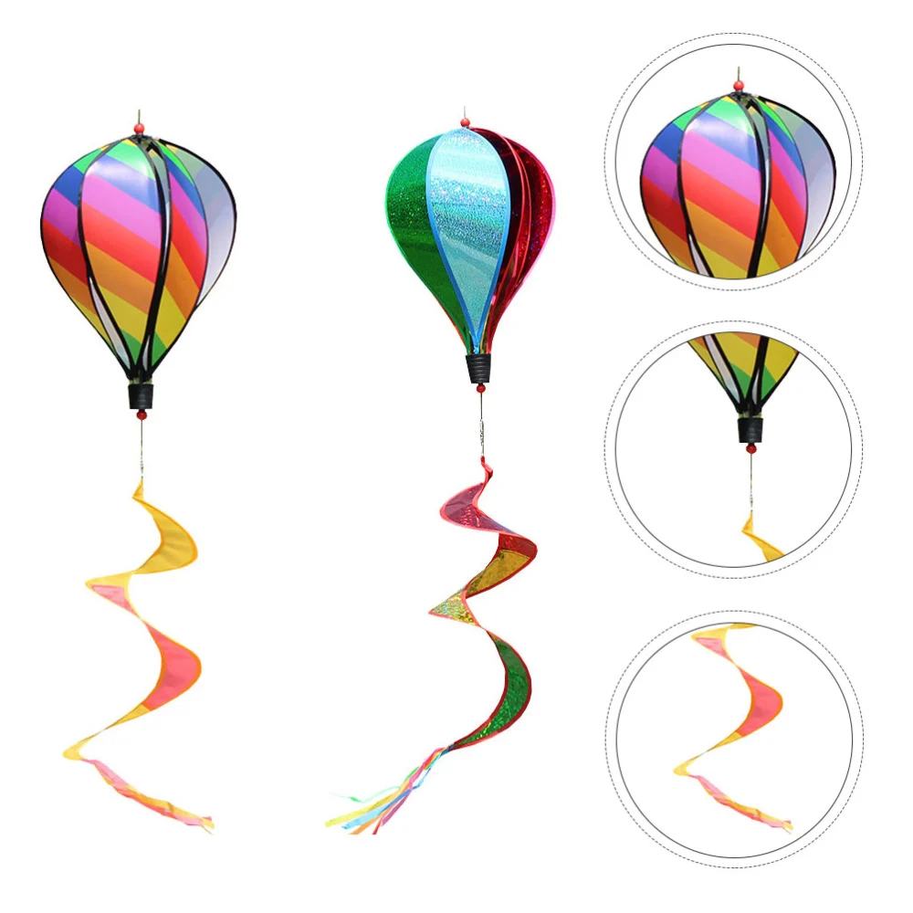 1Pc Rainbow Hot Air Balloon Wind Rotating Sequins Windmill Wind Hanging Decoration for Outdoor Garden (Random Color)