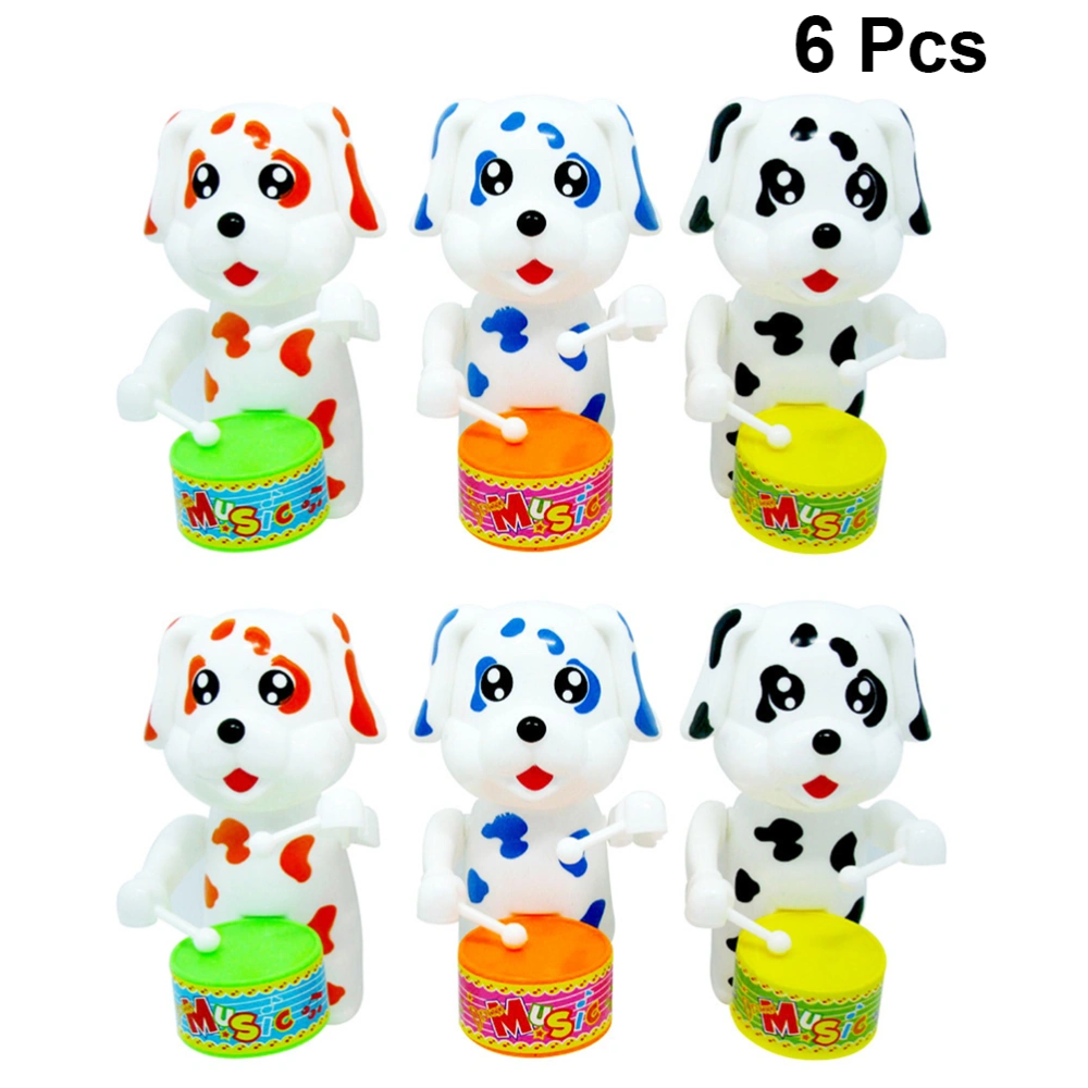 6pcs Creative Wind-up Playing Toy Kids Drums Dog Children Funny Dot Dog Toy (Random Color)