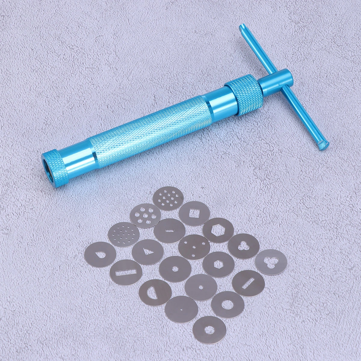 Alloy Rotary Mold Tools Set Kit Squeeze Polymer Clay DIY Geometry Noodles Educational Toy for Kids(Sky Blue)